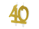 40 Års Glitter Kagelys Guld