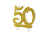 50 Års Glitter Kagelys Guld