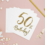 50 Års Servietter Guld/Hvid