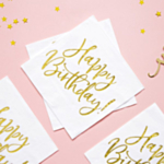 Happy Birthday Servietter Guld/Hvid