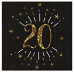 20 Års Servietter Glitter Guld/Sort