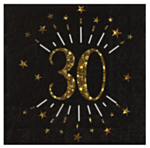 30 Års Servietter Glitter Guld/Sort