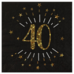 40 Års Glitter Servietter Guld/Sort