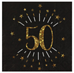 50 Års Glitter Servietter Guld/Sort