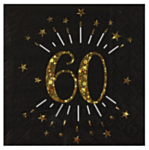 60 Års Servietter Glitter Guld/Sort