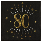 80 Års Servietter Glitter Guld/Sort