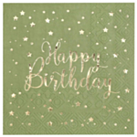 Happy Birthday Servietter Oliven