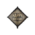 Happy Birthday Kvadrat Folieballon Sort/Guld