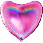 Hjerte Folieballon Holografisk Pink