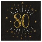 80 Års Servietter Glitter Guld/Sort