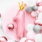 1 Års Krone Folieballon Lyserød