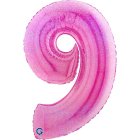 Stor Talballon 9 Holografisk Pink