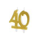 40 Års Glitter Kagelys Guld