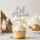 Eid Mubarak Kagetoppe Sølv Papir med hvid pind