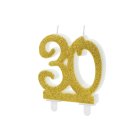 30 Års Glitter Kagelys Guld