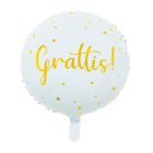 Grattis Folieballon Hvid/Guld