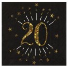 20 Års Servietter Glitter Guld/Sort