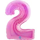 Stor Talballon Holografisk Pink