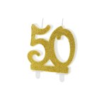 50 Års Glitter Kagelys Guld