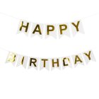 Happy Birthday Flagguirlande Guld/Hvid