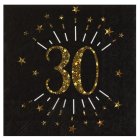 30 Års Servietter Glitter Guld/Sort