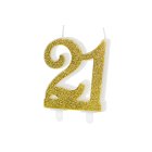21 Års Glitter Kagelys Guld