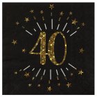 40 Års Glitter Servietter Guld/Sort