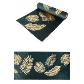 Velour Guldblad Bordløber Mørkegrøn