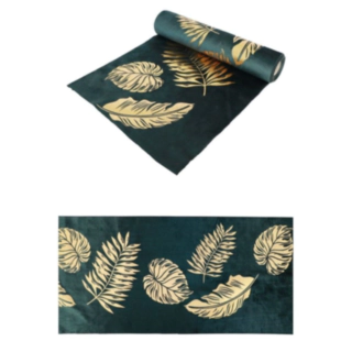 Velour Guldblad Bordløber Mørkegrøn