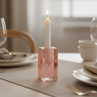 Kvadrat Glas Lysestage Lyserød