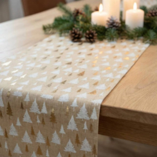 Juletræ Bordløber Hvid/Guld