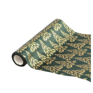 Velour Bladmotiv Bordløber Grøn/Guld