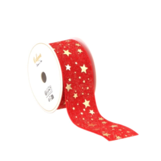 Velour Stjerne Bånd Rød/Guld