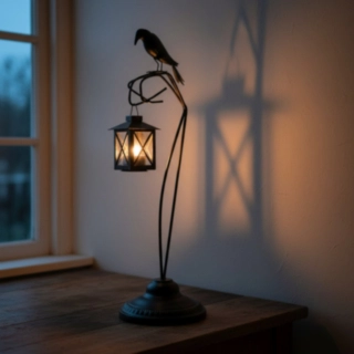 Ravn Med Lanterne Fyrfadsstage