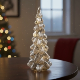 Glas Juletræ LED Lys Sølv
