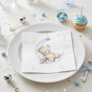 Bamse Servietter Hvid/Lyseblå