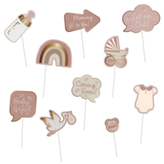 Blooming Baby Girl Photobooth Rekvisitter Rosa/Guld