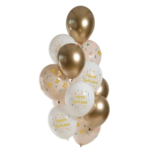 Blossom Birthday Latexballoner Pastel/Guld