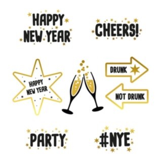 Happy New Year Vinduesklistermærker Sort/Guld