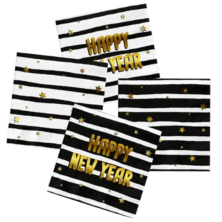 Happy New Year Servietter Sort/Hvid/Guld