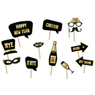 Nytårs Photobooth Rekvisitter Sort/Guld