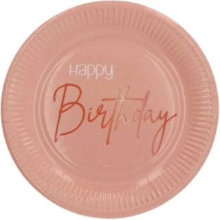 Paptallerkener Rund Happy Birthday Lush Blush