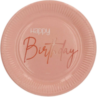 Paptallerkener Rund Happy Birthday Lush Blush