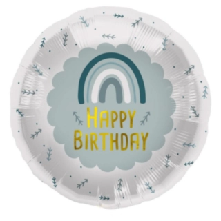 Happy Birthday Folieballon Regnbue Blå