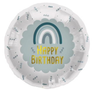 Happy Birthday Folieballon Regnbue Blå