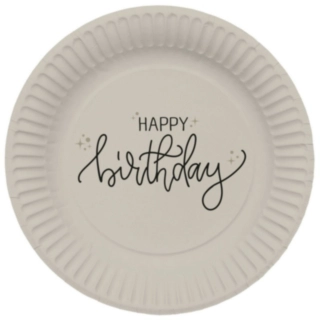 Happy Birthday Paptallerkener Creme/Sort