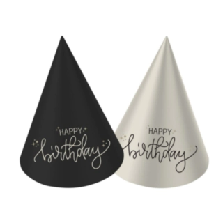 Happy Birthday Mini Partyhatte Sort/Hvid