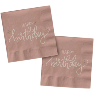 Happy Birthday Servietter Crème Rose