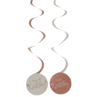 Happy Birthday Swirls Crème/Rosa