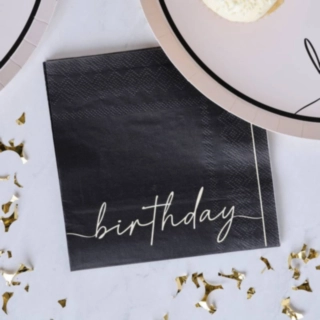 Birthday Servietter Sort